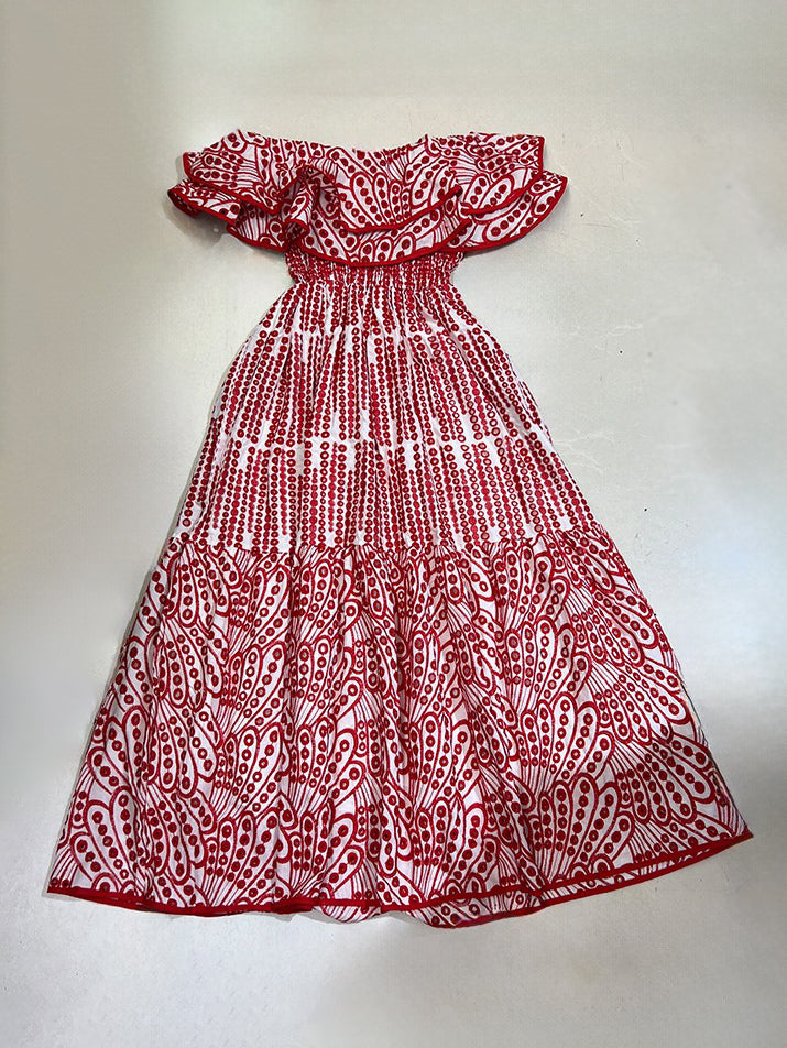 Boho Dress Lace Strapless Bateau Neck Layered Casual Summer Midi Dresses