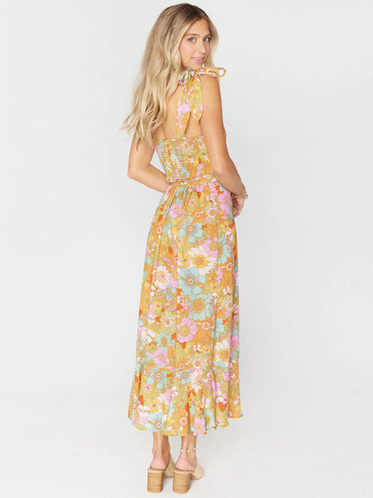 Floral Dress Sleeveless Casual High-slit Women Midi Dress