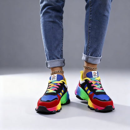 Women's Orthopedic Rainbow Lace-Up Sneakers – Colorful Comfort Chunky Trainers