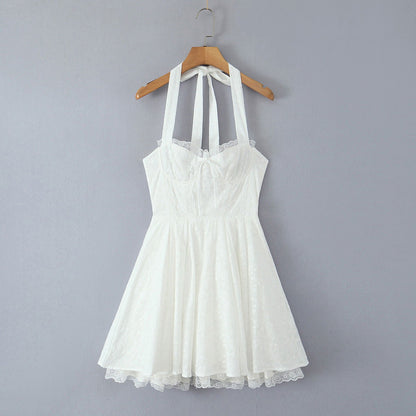 FallFresh Simple Lace Halter Suspender Dress