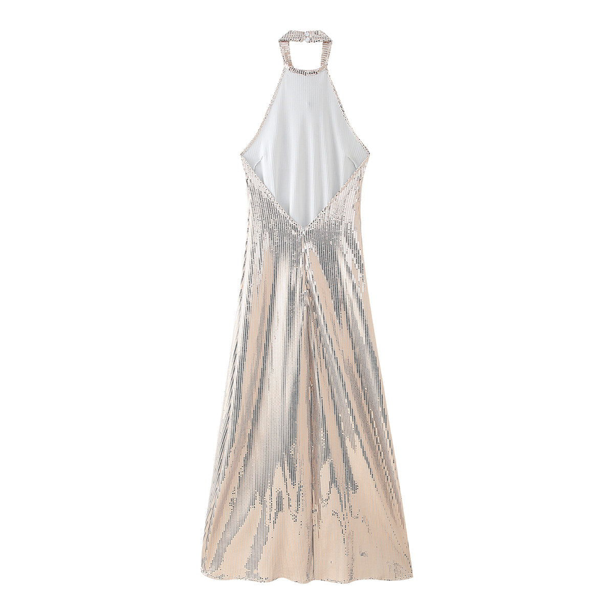 Fall Sequ Hanging Collar Flared Sleeveless Slim Maxi Dress