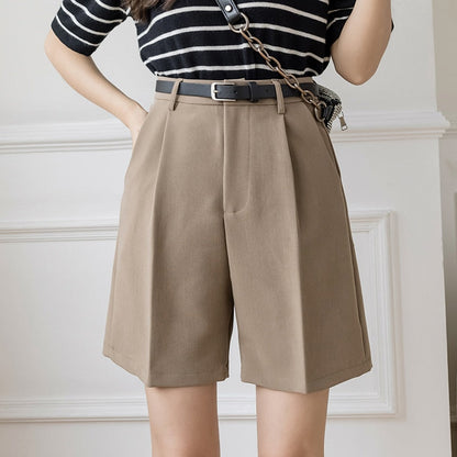 DressBetty - Women Casual Solid Color High Waist Zipper Shorts