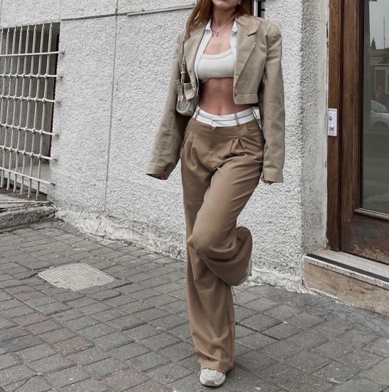 Women's High-Waist Straight Wide-Leg Trousers – Elegant Black Tailored Pants