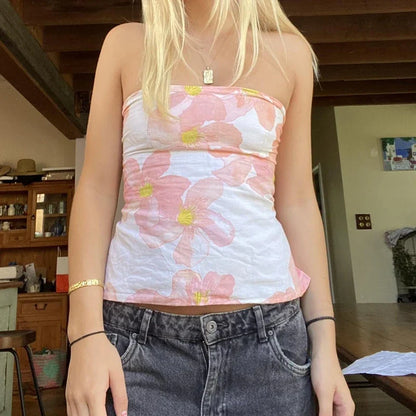Flower Tie Backless Crop Top