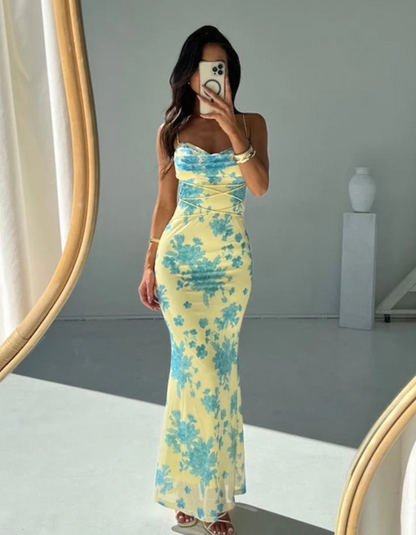 | Ruched Tie-Dye Bodycon Maxi Dress