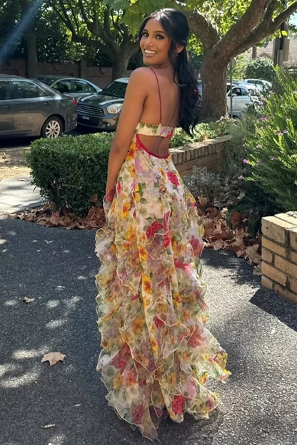 | Floral Print Ruffled Maxi Dress