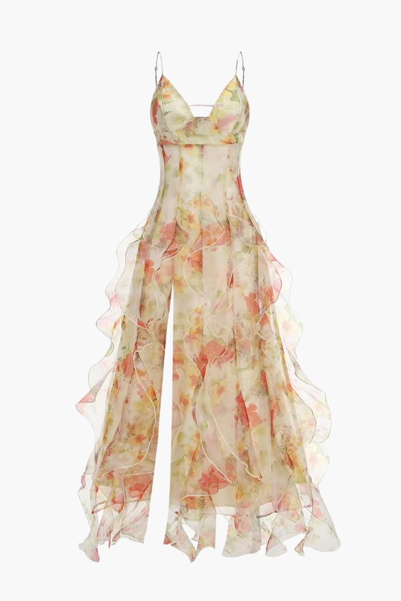 | Floral Print Ruffled Maxi Dress