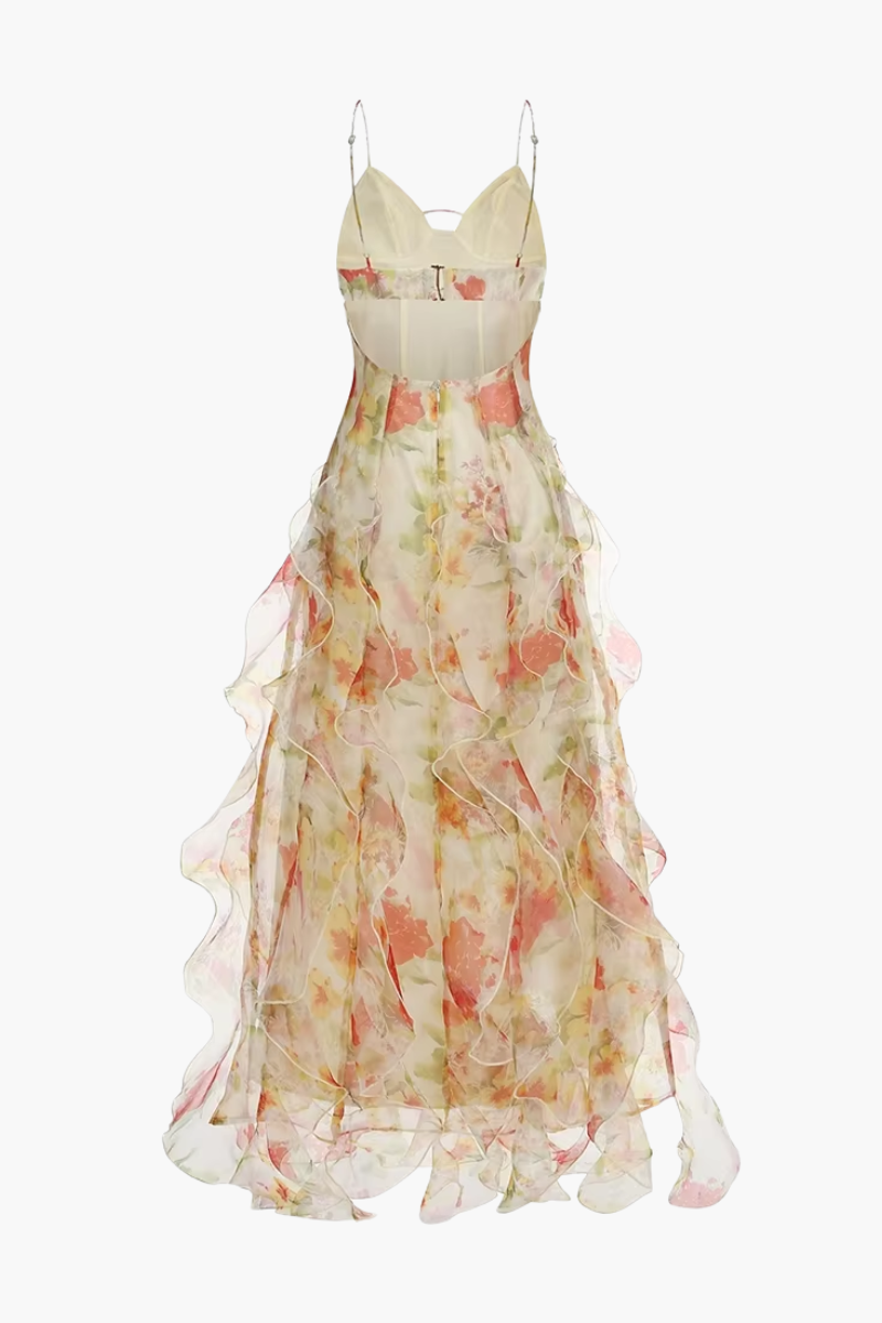 | Floral Print Ruffled Maxi Dress