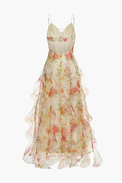 | Floral Print Ruffled Maxi Dress