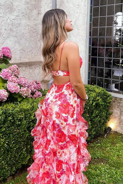 | Floral Print Ruffled Maxi Dress