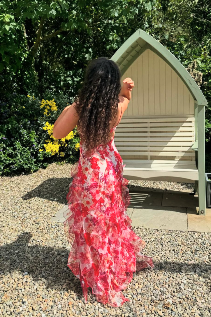 | Floral Print Ruffled Maxi Dress