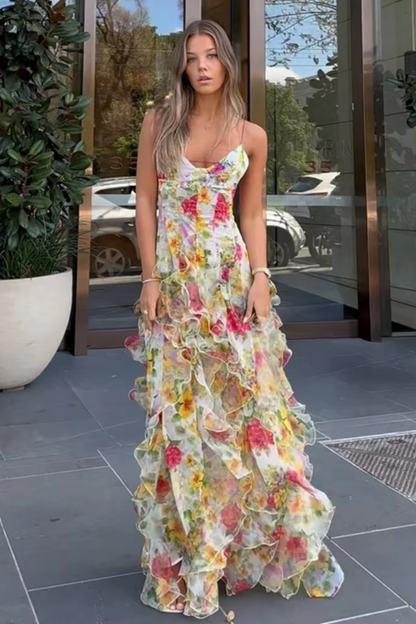 | Floral Print Ruffled Maxi Dress
