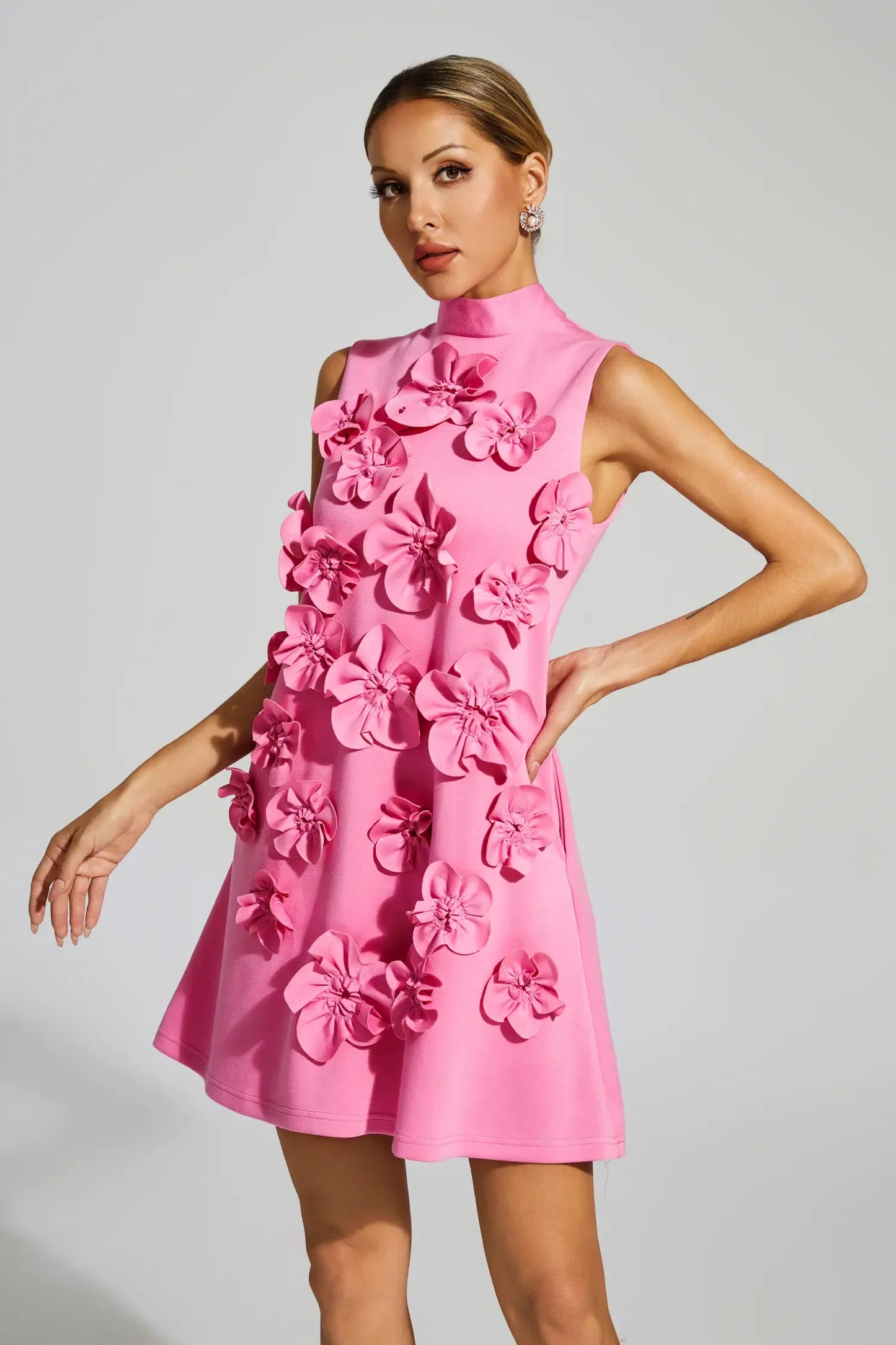| Sculpted Floral Sleeveless Mini Dress