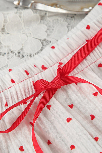 Flare Sleeve Heart Print Bow Tie Cotton Three-piece Set