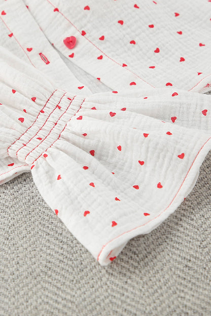 Flare Sleeve Heart Print Bow Tie Cotton Three-piece Set