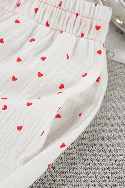 Flare Sleeve Heart Print Bow Tie Cotton Three-piece Set