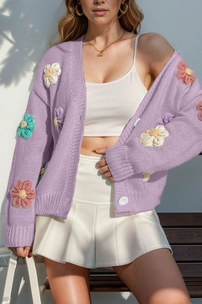 Floral Crochet Button-deon Cardigan
