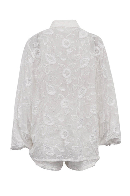 Floral Embroidery Long Sleeve Shirt Suits