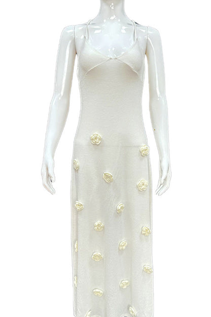 Floral Jacquard Tie-back Knit Cami Dress