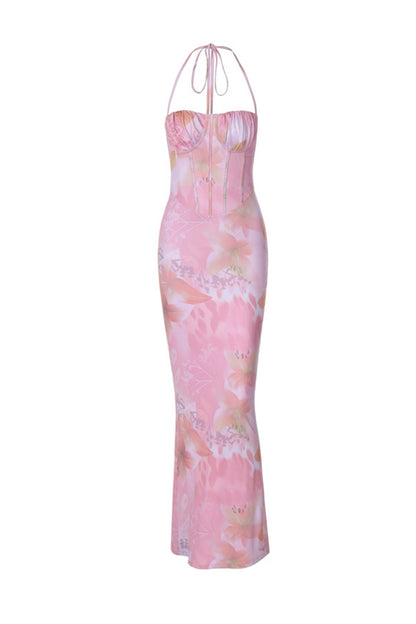 Floral Print Halter Croset Pack Hip Dress