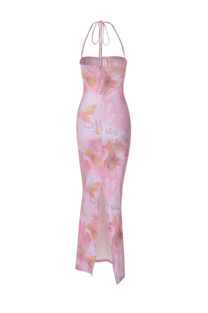 Floral Print Halter Croset Pack Hip Dress
