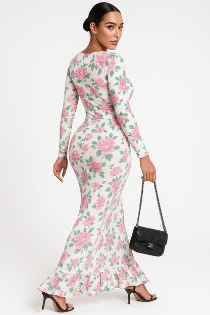 Floral Print Maxi Dress | High Neck | Slim Fit
