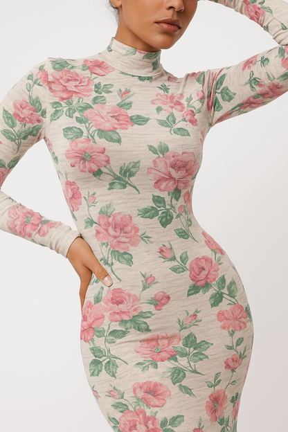 Floral Print Maxi Dress | High Neck | Slim Fit