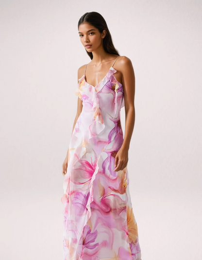 | Ruffled Edge Floral Maxi Dress