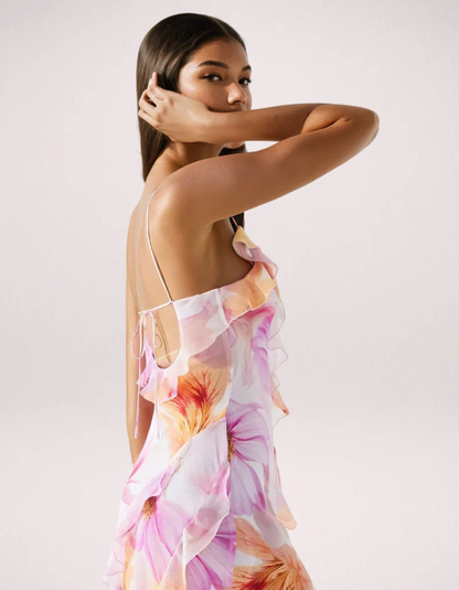| Ruffled Edge Floral Maxi Dress