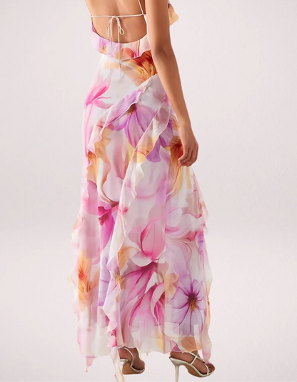 | Ruffled Edge Floral Maxi Dress
