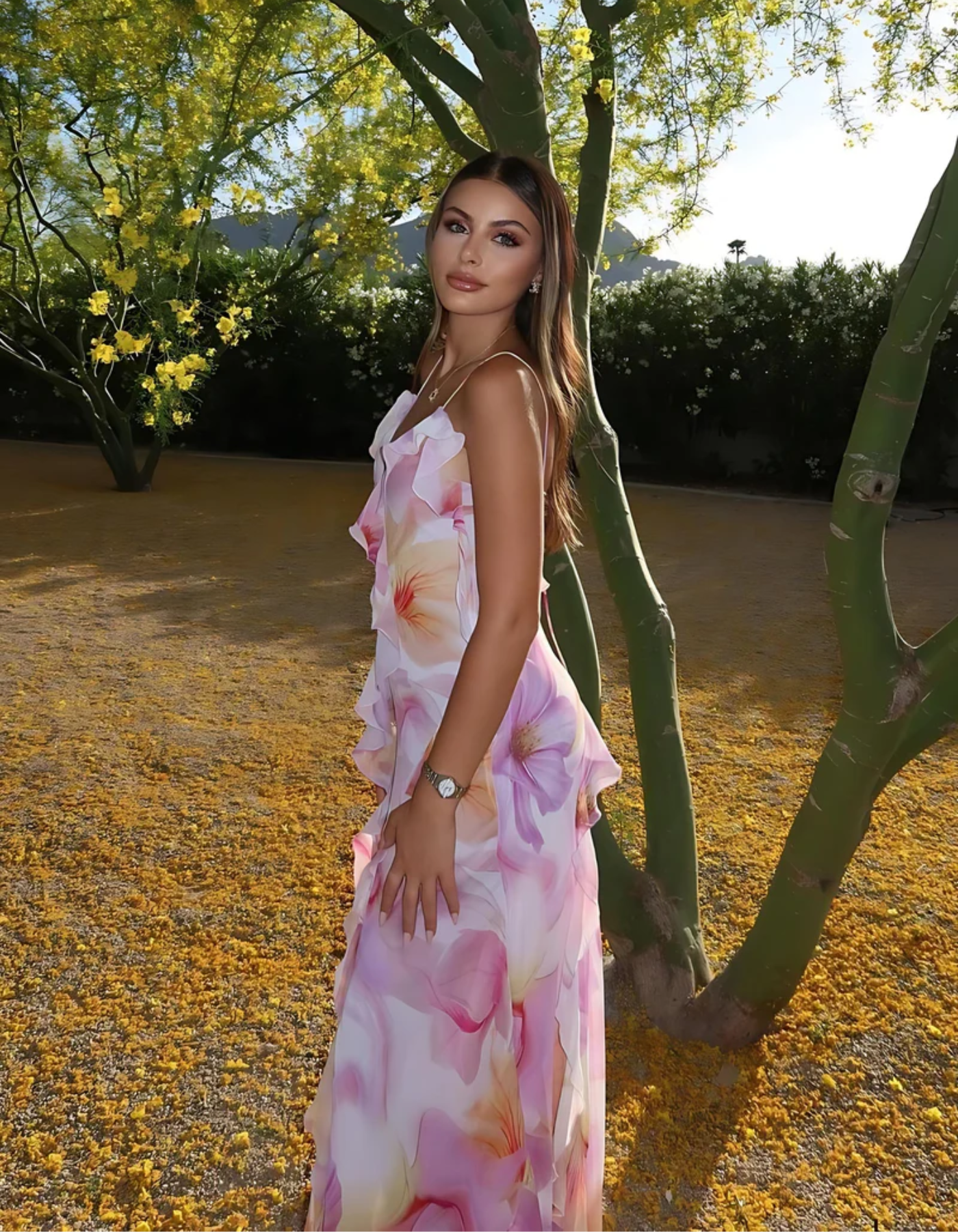 | Ruffled Edge Floral Maxi Dress