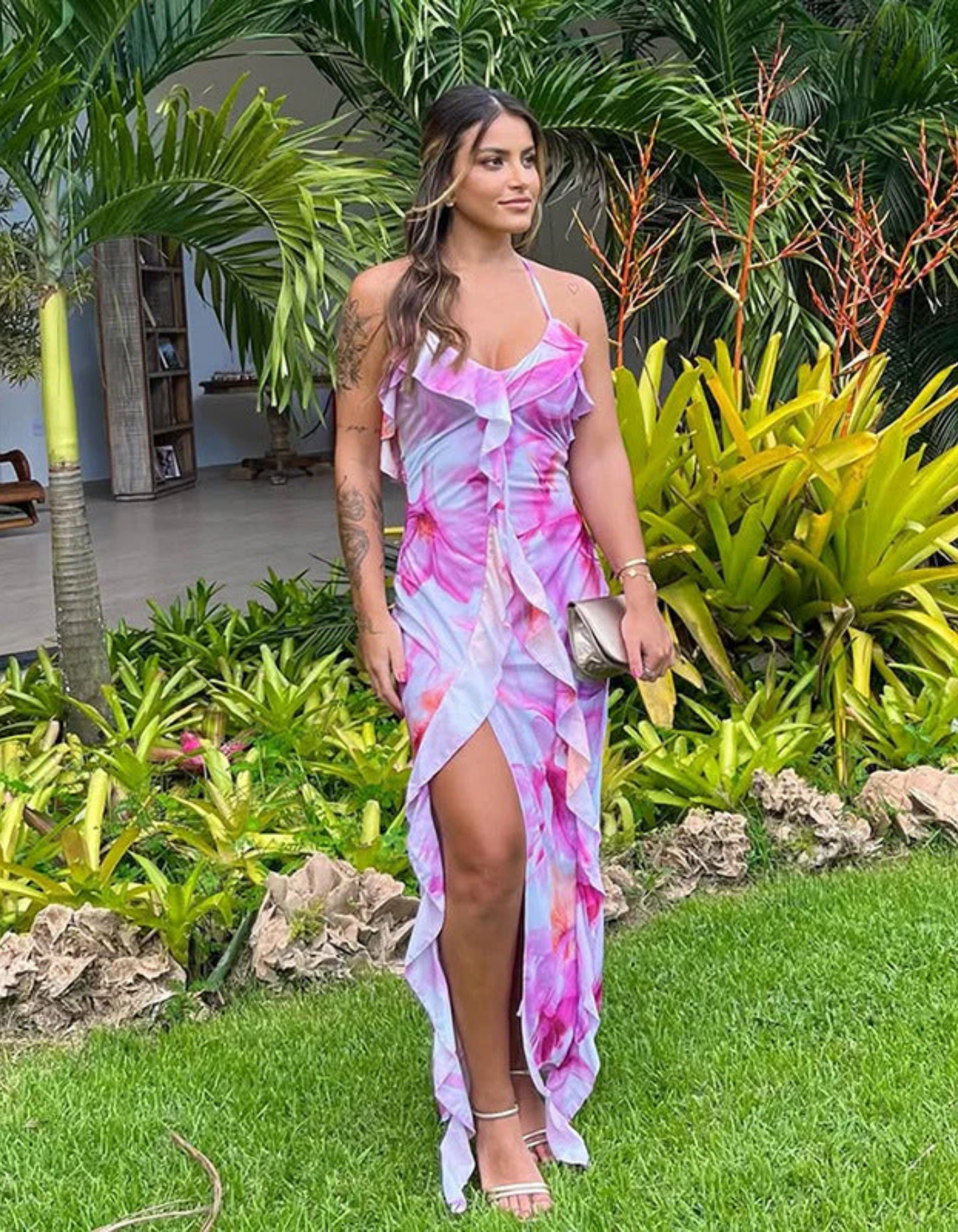 | Ruffled Edge Floral Maxi Dress