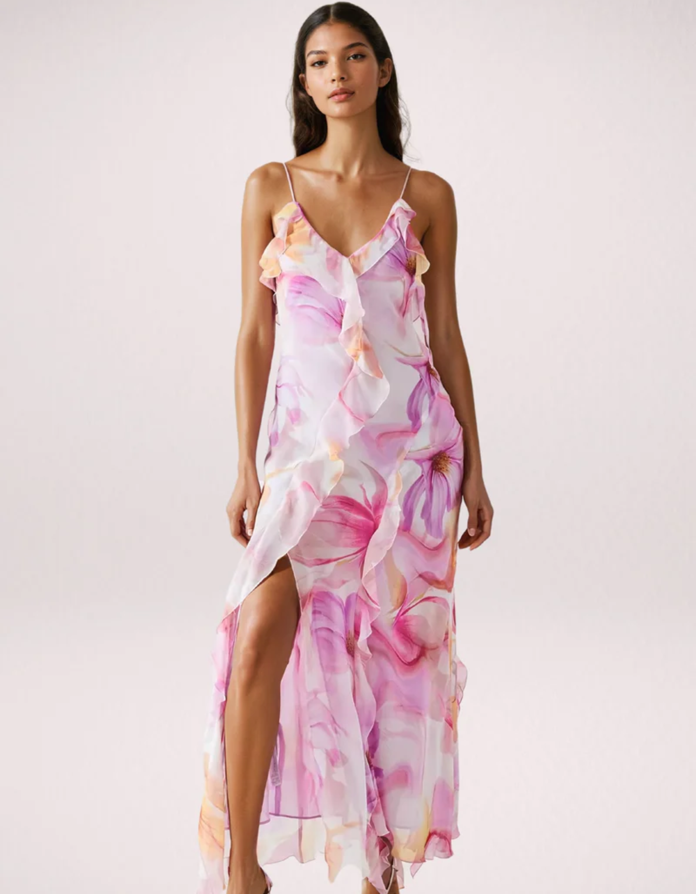 | Ruffled Edge Floral Maxi Dress