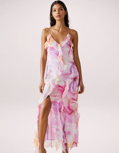 | Ruffled Edge Floral Maxi Dress