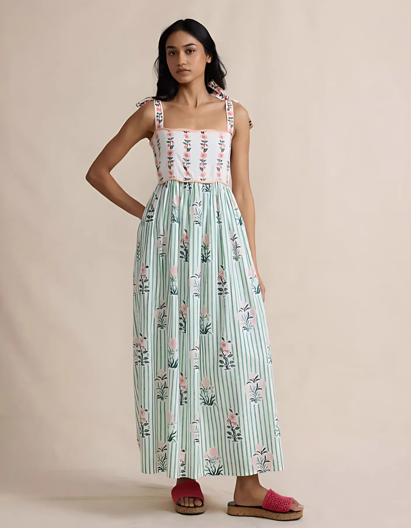 | Hand-block print maxi dress