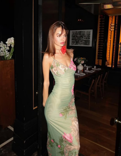 | Vintage Floral Print Slip Maxi Dress