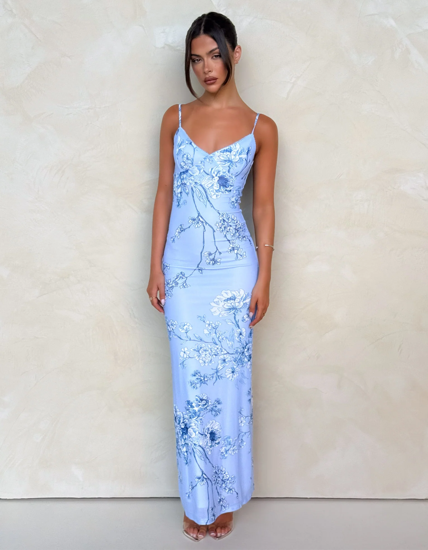 | Vintage Floral Print Slip Maxi Dress