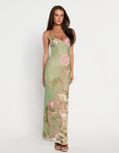 | Vintage Floral Print Slip Maxi Dress