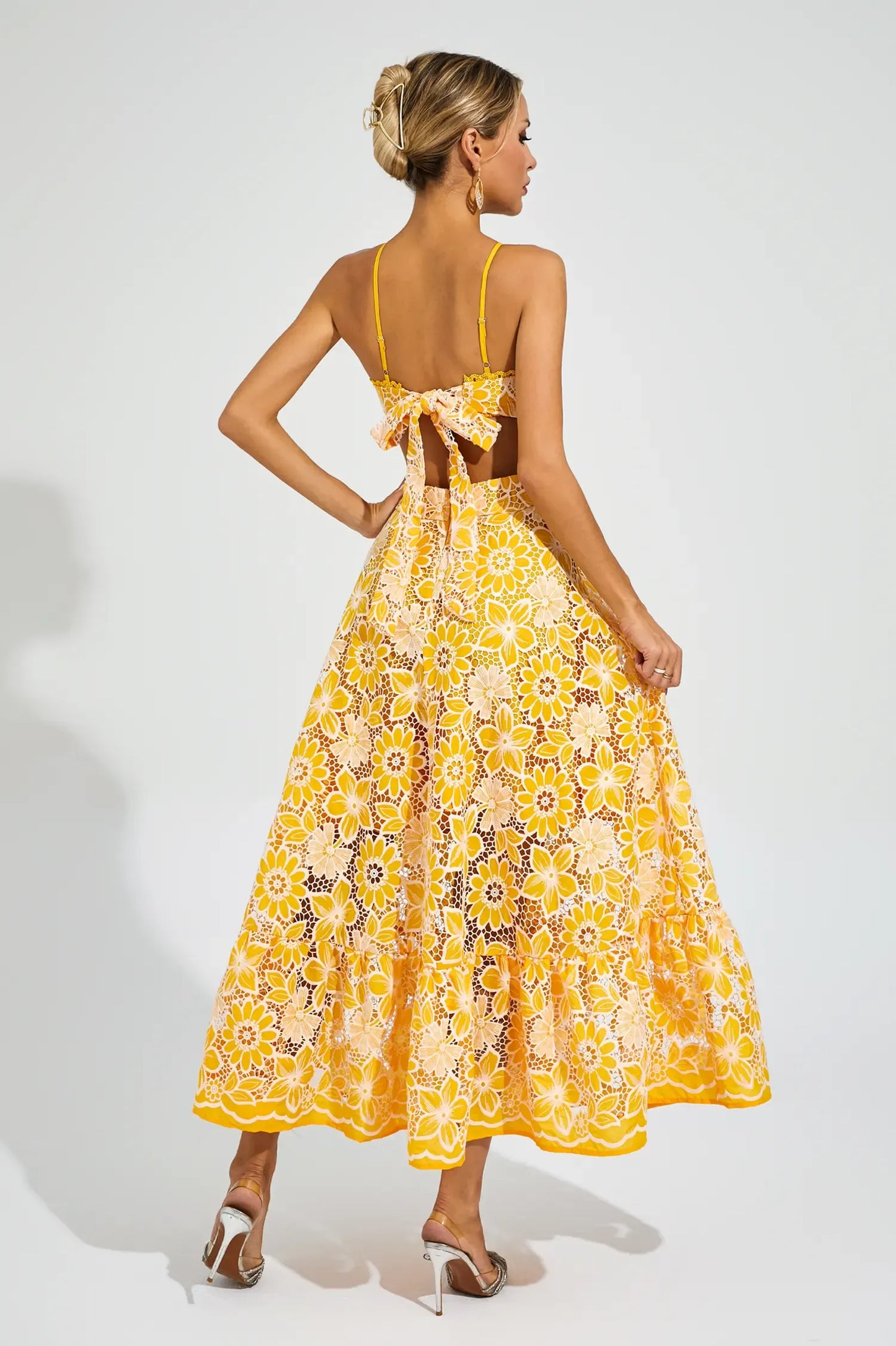 | Floral lace halter midi dress