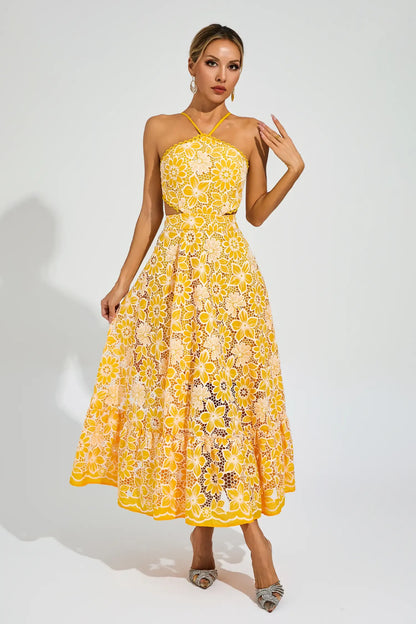 | Floral lace halter midi dress