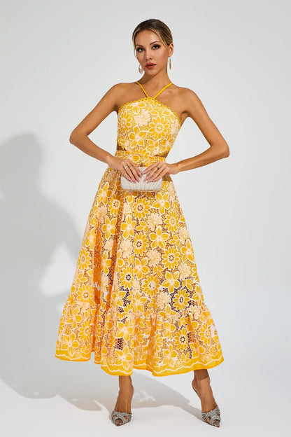 | Floral lace halter midi dress