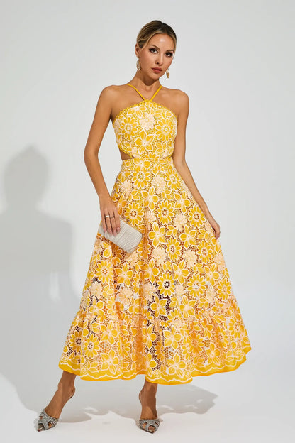 | Floral lace halter midi dress
