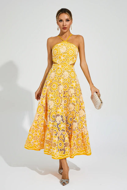 | Floral lace halter midi dress