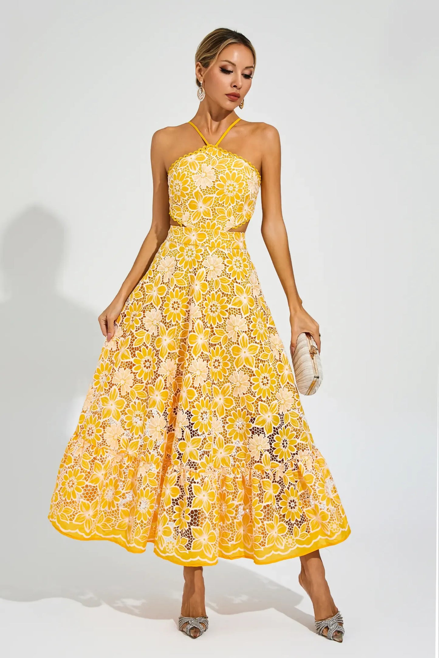 | Floral lace halter midi dress