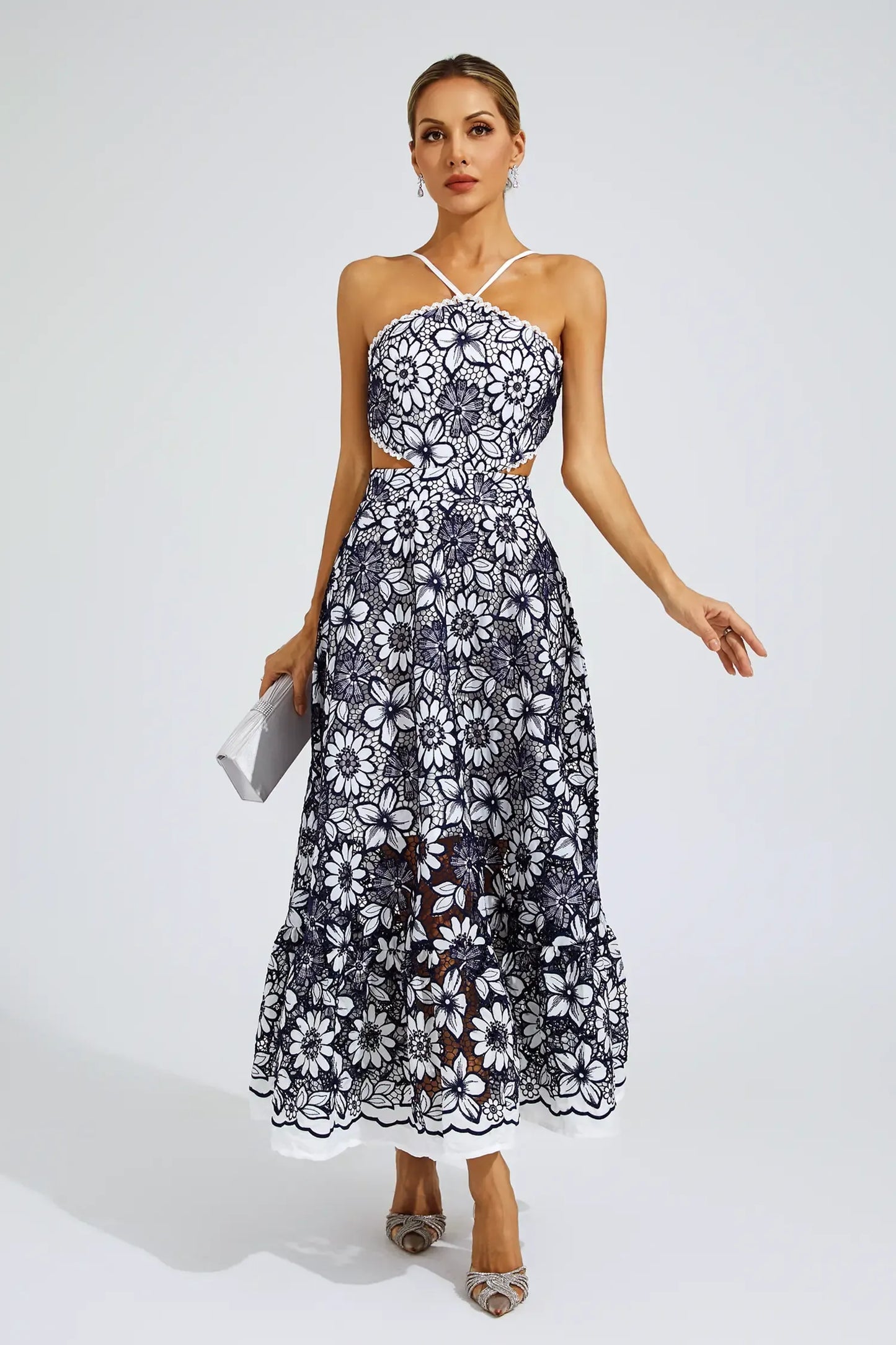 | Floral lace halter midi dress