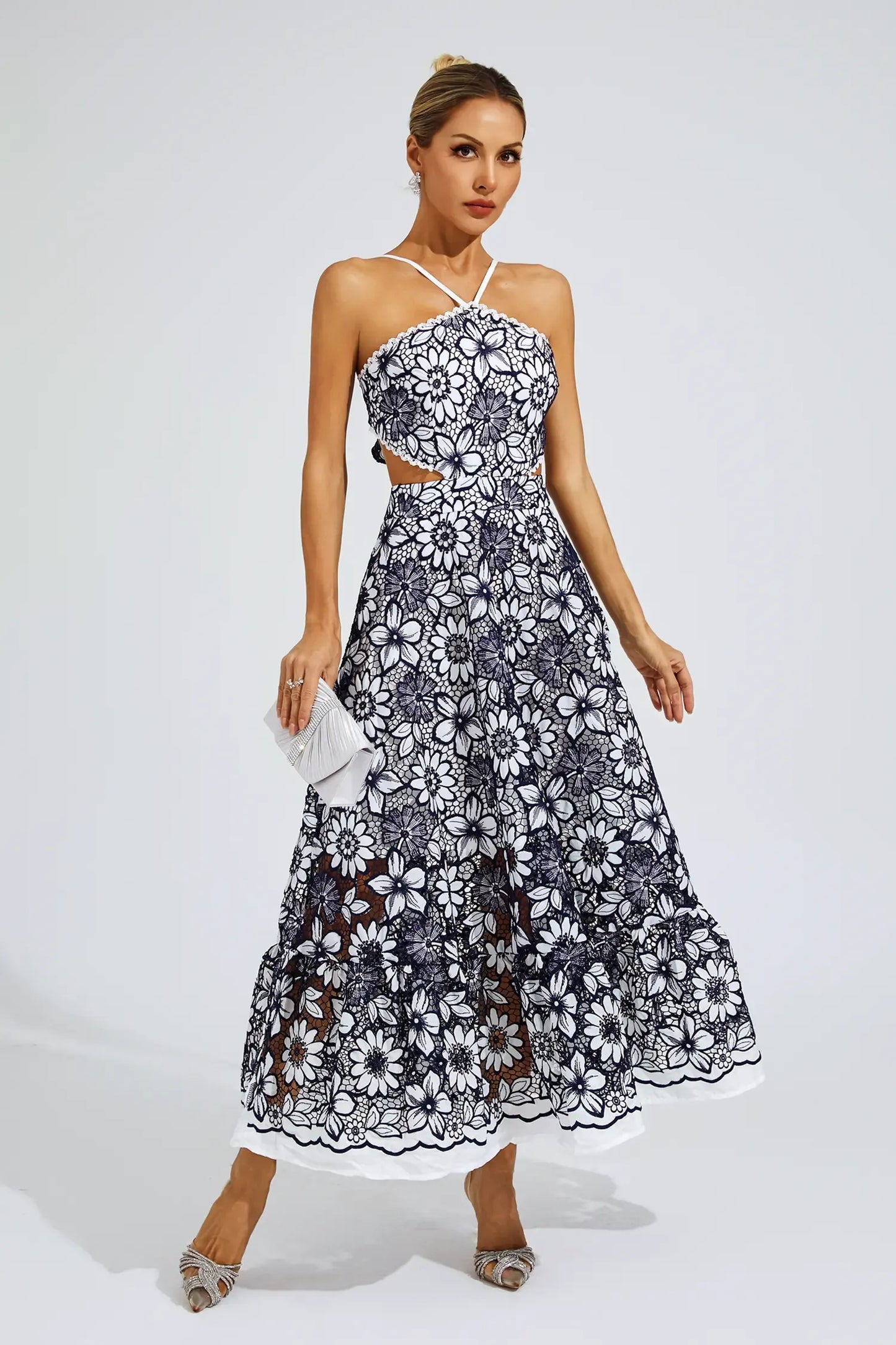 | Floral lace halter midi dress