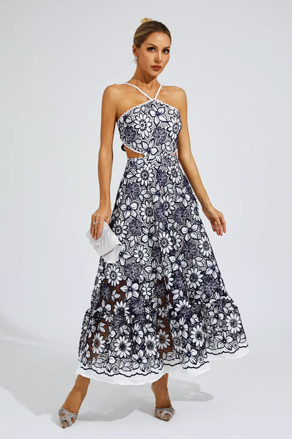 | Floral lace halter midi dress