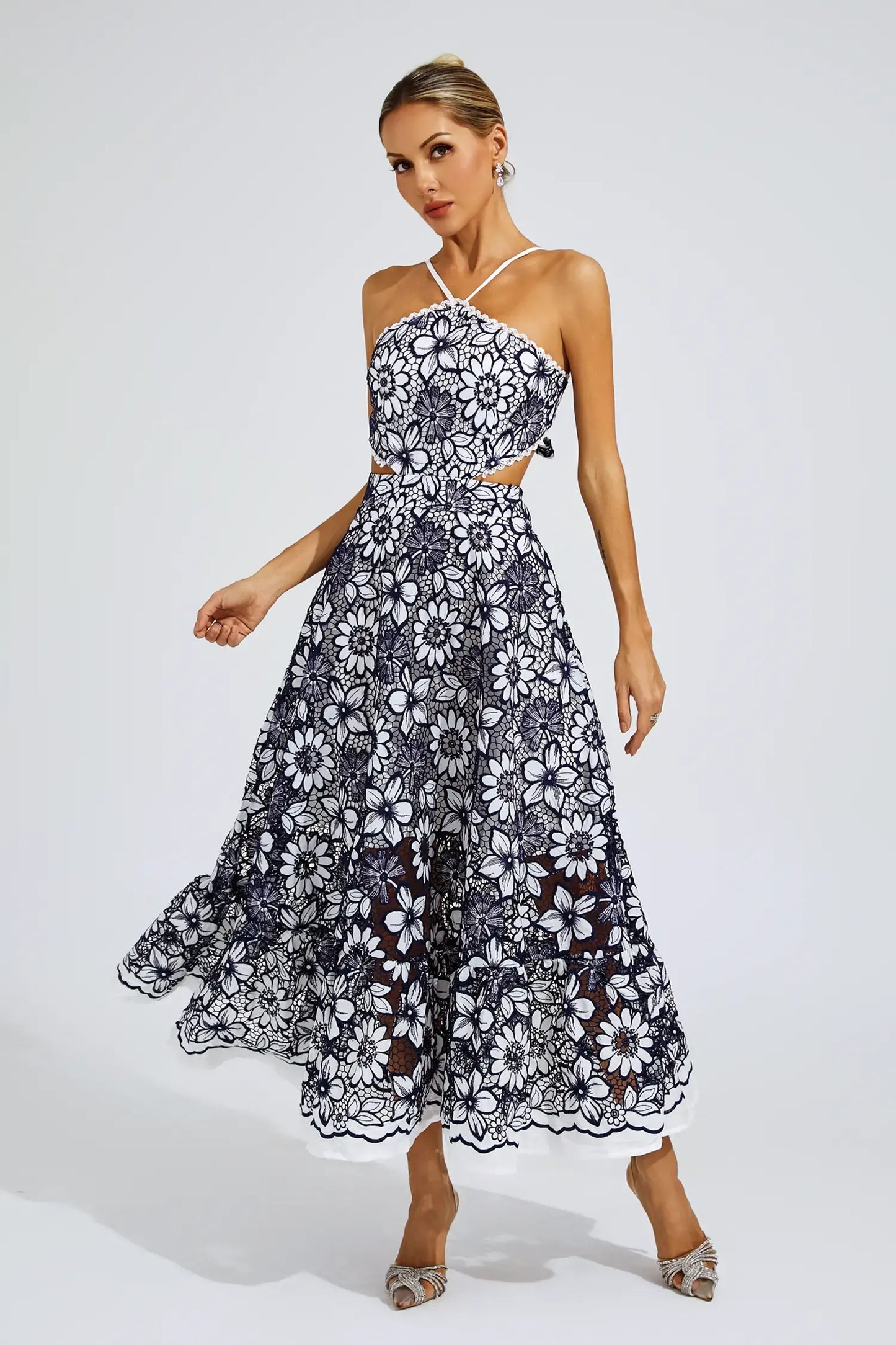| Floral lace halter midi dress