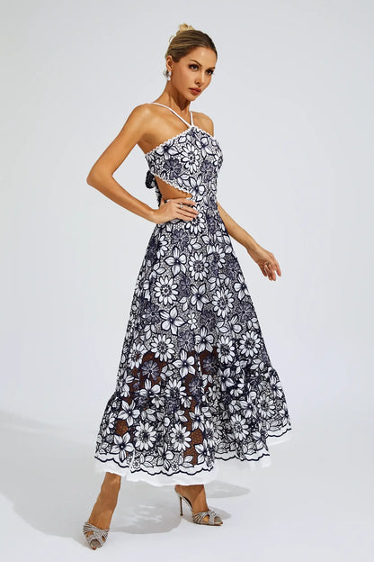 | Floral lace halter midi dress