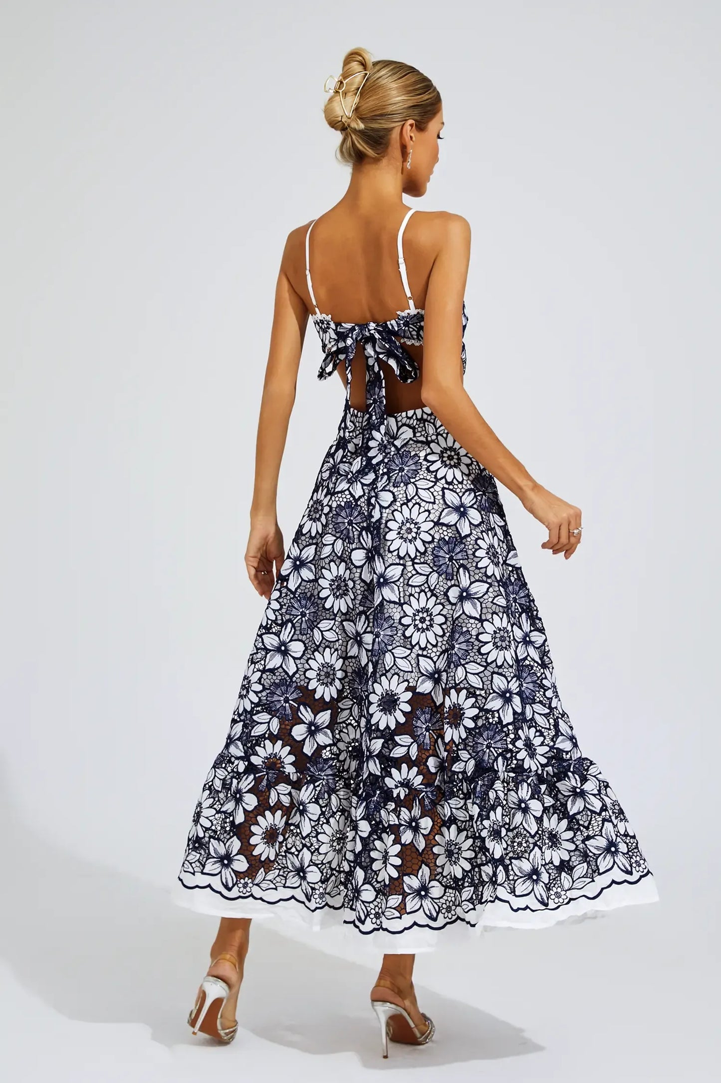 | Floral lace halter midi dress